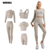 Yoga Outfit Set Seamless Womens Sportswear Workout Roupas Athletic Wear Gym Legging Fitness Bra Crop Top Manga Longa Ternos Esportivos 230824