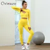 ヨガの衣装Chrleisure 234ピースジムセット女性シームレススポーツウェア衣装女性スポーツレギンススーツのフィットネスショーツ230824