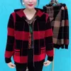 Mittleren Alters Ältere Mutter Nachahmung Nerz Samt Mantel Winter Dicke Strickjacke Pullover Frauen Casual Zipper Mit Kapuze Plaid Jacke HKD230815