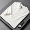 Polos pour hommes été fermeture éclair conception tricoté Polo Camisa Hombre britannique rayures contrastées décontracté mince Mannen t-shirts