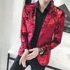 Herrenanzüge Blazer Gold Cashew-Blumen bedruckt Luxus-Blazer Herren Slim Fit Silber Bühnenkostüme für Sänger Herren modische Anzugjacken 5XL 230824