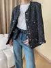 Women' Blends High Quality Women's Autumn Gold Buckle Mixed Color Woven Tweed Fragrant Jacket Outwear Casaco 230824