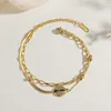 Link pulseiras cor de ouro pulseira para mulheres aço inoxidável duplo 2 camadas corrente moda charme pulseira jóias presente