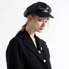 Berets Women Stylish Octagonal Baker Peaked Beret Artist Leather Sboy Cap PU Casual Lady Fashion Painter Sunscreen Hat