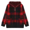 Mittleren Alters Ältere Mutter Nachahmung Nerz Samt Mantel Winter Dicke Strickjacke Pullover Frauen Casual Zipper Mit Kapuze Plaid Jacke HKD230815