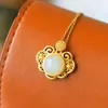 Chains Ancient Gold Craftsmanship Natural Hetian White Jade Blessing Character Hollow Pendant Women's Necklace Retro Classic Jewelry