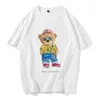 Homens camisetas T-shirt em torno do pescoço estilo de moda 90s verão algodão impresso roupas bonito padrão de urso rua t-shi