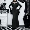 Casual Dresses Halloween Gothic Dark Party Dress Women Aesthetic Vintage Elegant Nightclub Long Sleeve High Waist Trumpet Female