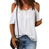 Blouses Femme Femmes Mignon Appliques Chemisier Casual Été Chemise À Manches Courtes Plaine Blanc Coupe Ample Épaule Froide Hauts Décoration Florale