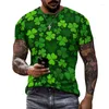 T-shirts pour hommes Femmes Hommes T-shirt Trèfle 3D Imprimer Col rond Tops Vert Plante Modèle Summer Street Tendance Mode Lâche Surdimensionné