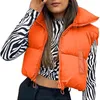 女性用ジャケット冬の暖かいクロップクロップコートノースリーブスタンド首輪両面軽量パフベスト230825