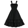 Casual Dresses 2023 Summer Fashion Sexy Women Spaghetti Strap Ruffle Elastic Waist A Line Black Party Vintage Skater Swing Dress