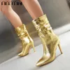 Boots Fashion Silver Metallic Platform High Heels Boots Women Glitter Stiletto Pointed Brand Luxury Designer Sexy Shoes Big Size 45 T230824