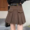 Saias Botões de Ouro Corduroy Shorts Chic Mulheres Mini Cintura Alta Saia Plissada Outono Inverno Vintage Dança Doce Harajuku O189