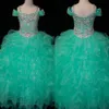 Crystals Mint Green Flower Girls Dresses Long Little Girl's Pageant Toddler Kids For Girl Infant Cheap Glitz Communion Prom B2361