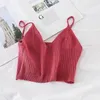 Kvinnors tankar oumea stickade toppar Summer Womer Spaghetti Crop Kawaii Knit Short Camisole Solid Color Camis Top For Holiday Chic