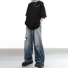 Jeans da uomo Pantaloni larghi strappati a gamba larga Y2K Pantaloni con tasca a bottone a vita alta Street Primavera ed estate Abbigliamento maschile YY024