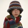 ワイドブリム帽子バケツ帽子冬の毛皮の手作りかぎ針編みバケツハット女性韓国レトロウォームフィッシャーマンキャップレディースニットビーニーハット230824