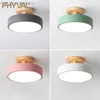 Lampada da soffitto nordica Macaron Plafoniera a LED in legno Lampada da soffitto moderna rotonda in metallo per la camera da letto Soggiorno Decorazione Illuminazione HKD230825