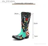 Women BONJOMARISA Western Cowgirl Calf Boots Mid Cowboy Heart Retro Embroidered Slip On Chunky Casual Spring Shoes Woman T230824 152