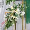 装飾的な花ホワイトテーブルフラワーロウアレンジメントウェディングバックドロップウォール装飾植物葉ローズフローラルボールパーティーキャットウォークロードリードフロア