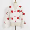 Kobiety Knits Tees 2023 Retro Retro White Hafdery Flow Cardigan Woman V Szyja Pełne rękawy Sweter 230824