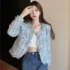 Kvinnorjackor Plaid Tweed Coat Kvinnor Plus Size Pink Luxury Woolen Tassel Outwear Single Breasted Long Sleve Tickets