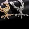 Collares colgantes Punk Gun Crystal Collar Iced Out Cuban Gargantilla para mujeres Hombres Oro Plata Color Zircon Cadena Hip Hop Joyería 230613