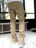 Men's Jeans Fashion Stretch Patch For Men Clothing Creative Tassels Mid Waist Patchwork Denim Straight-leg Pants Male