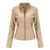 2023 Autumn Winter Women's Pu Leather Jackets Stand Collar Zip Spliced Woman's Faux Fur Short Slim Coats NXHP002