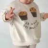 Hoodies tröjor Bobotcnunu Autumn Kids kläder flickor söta tårta mönster hoodie pojkar tröja mode barn ytterkläder 230825