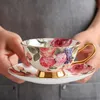 Mugs Pastoral Flower Bone China Coffee Cup and Dish Ceramic Afternoon Tea Mug European Porcelain Water Party Drinkware Gift 230825