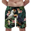 Short homme planche amusante feuilles de palmier décontracté plage troncs noir blanc rayures fleur rouge course Surf tendance grande taille pantalon court