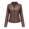 2023 Autumn Winter Women's Pu Leather Jackets Stand Collar Zip Spliced Woman's Faux Fur Short Slim Coats NXHP002