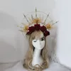 Copricapo con corona a spillo punk Gothic Lolita Regina Dea Cosplay Fiore di rosa barocca Halo Fascia per capelli con teschio di drago Accessori per capelli