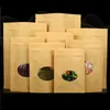 50Pcs/lot Oval Kraft Paper Bag Gifts Wrap Window Zip lock Empty Dried Food Fruit Tea Gift package Self Sealing Zipper Stand up Bags W23-261