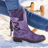 Botas 2021 Mujeres Invierno Mid-Becerro Bota Flock Zapatos de invierno Damas Moda Botas de nieve Zapatos Muslo Alto Gamuza Botas cálidas Zapatos de Mujer T230824