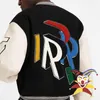 Herrenjacken INITIAL VARSITY JACKET BIG R BESTICKTER WOLLBOMBER Baseball Herren Damen Mantel mit Lederärmeln