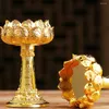 Ljushållare metall ghee lamphållare upplyst adorn lotus design ljusstake hem buddhism hantverk form stativ unikt ljus chic