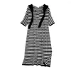 Casual Dresses Summer French Style Dress Loose Fit Shawl Design Medium Length Side Split Hooded Stripe Knitted A-Line Vestidos