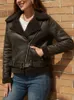 Women's Leather Autumn Winter Faux Shearling Sheepskin Motorcycle Coat Women Streetwear Thick Warm Suede Lamb Jacket With Belt