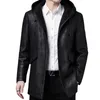 Men's Jackets hooded Thick Leather Jacket Men Soft Mens PU Fur Collor Casual Coats Man Solid Windbreaker Waterproof Businessman Wear 230824