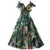 Runway Forest Animal Print Green Maxi Dress Summer Women's Bow Tie Strap V-Neck High Elastic Midje Chiffon Long Dress 2023284x