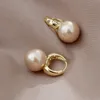 New Cute Pearl Studs Hoop Earrings for Women Gold Color Eardrop Minimalist Tiny Huggies Hoops Wedding Fashion Jewelry Wholesale YME013