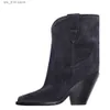 Bottines en cuir véritable et daim pour femmes, bottines courtes à talons épais, solides, à bout pointu, chaussures décontractées, grande taille 43, T230824