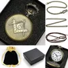 Montres de poche Vintage élégant montre à Quartz avec chaîne Fob collier pochette sac boîte-cadeau année cadeau de noël horloge