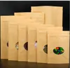 50Pcs/lot Oval Kraft Paper Bag Gifts Wrap Window Zip lock Empty Dried Food Fruit Tea Gift package Self Sealing Zipper Stand up Bags W23-261