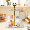 Plates Cupcake Stand 3 Tier Display Plate With Handle Pastry Holder Fruits Snack Serving Tray For Wedding Parties Celebration Birthday