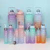 Hip Flasks Stock Gradient Colour Three Sets Of Cups Large Capacity Space Cup Straw Water Bottle Frosted Sports Portable