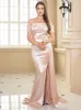 Urban Sexy Dresses Off Shoulder Ruched Stretch Satin Bridesmaids Dress Front Split Floor Length Bodycon Evening Night Formal Gown 230825